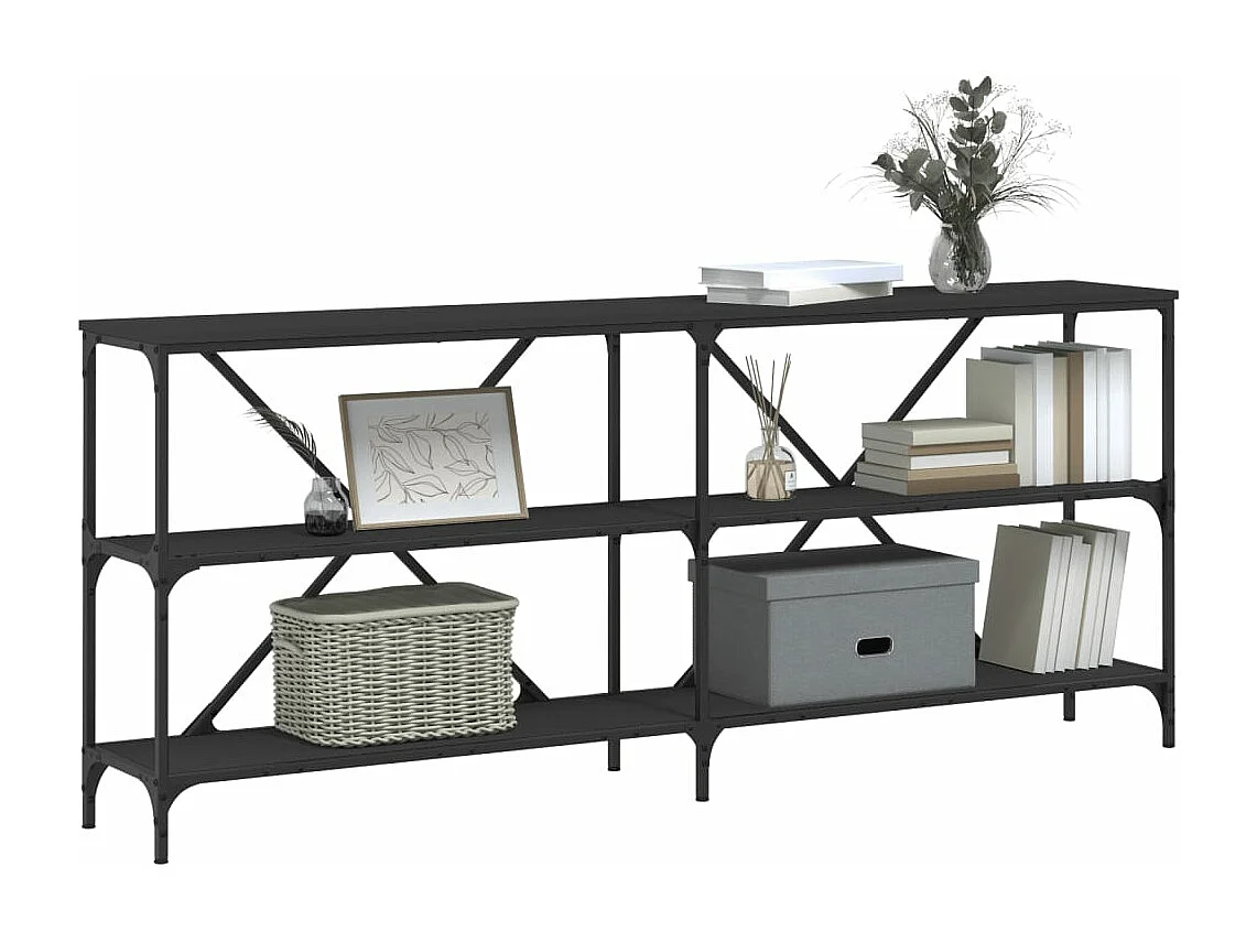 Table console noir 180x30x75 cm bois d'ingénierie et fer