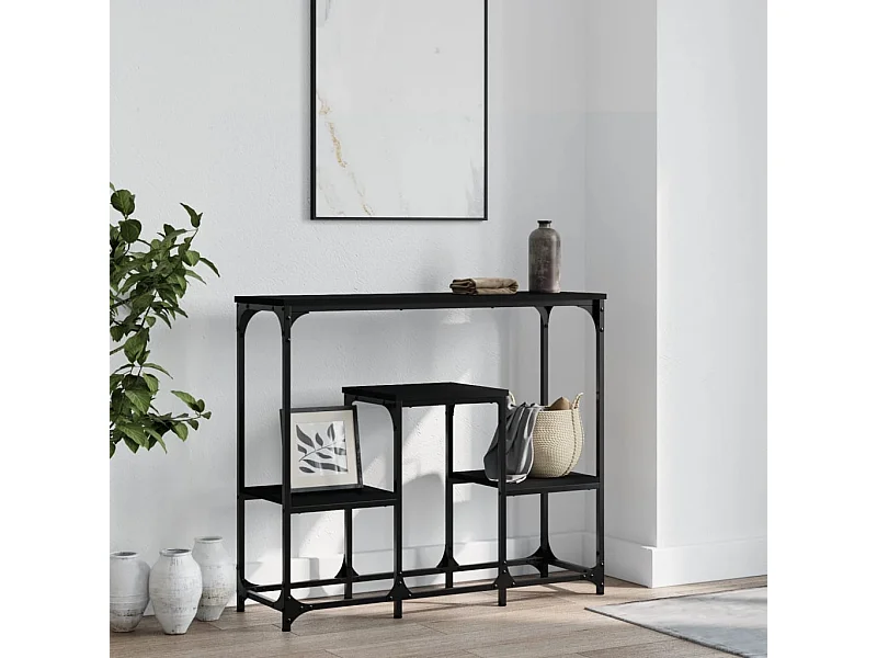 Mesa consola de madera de ingeniería negra 89,5x28x76 cm