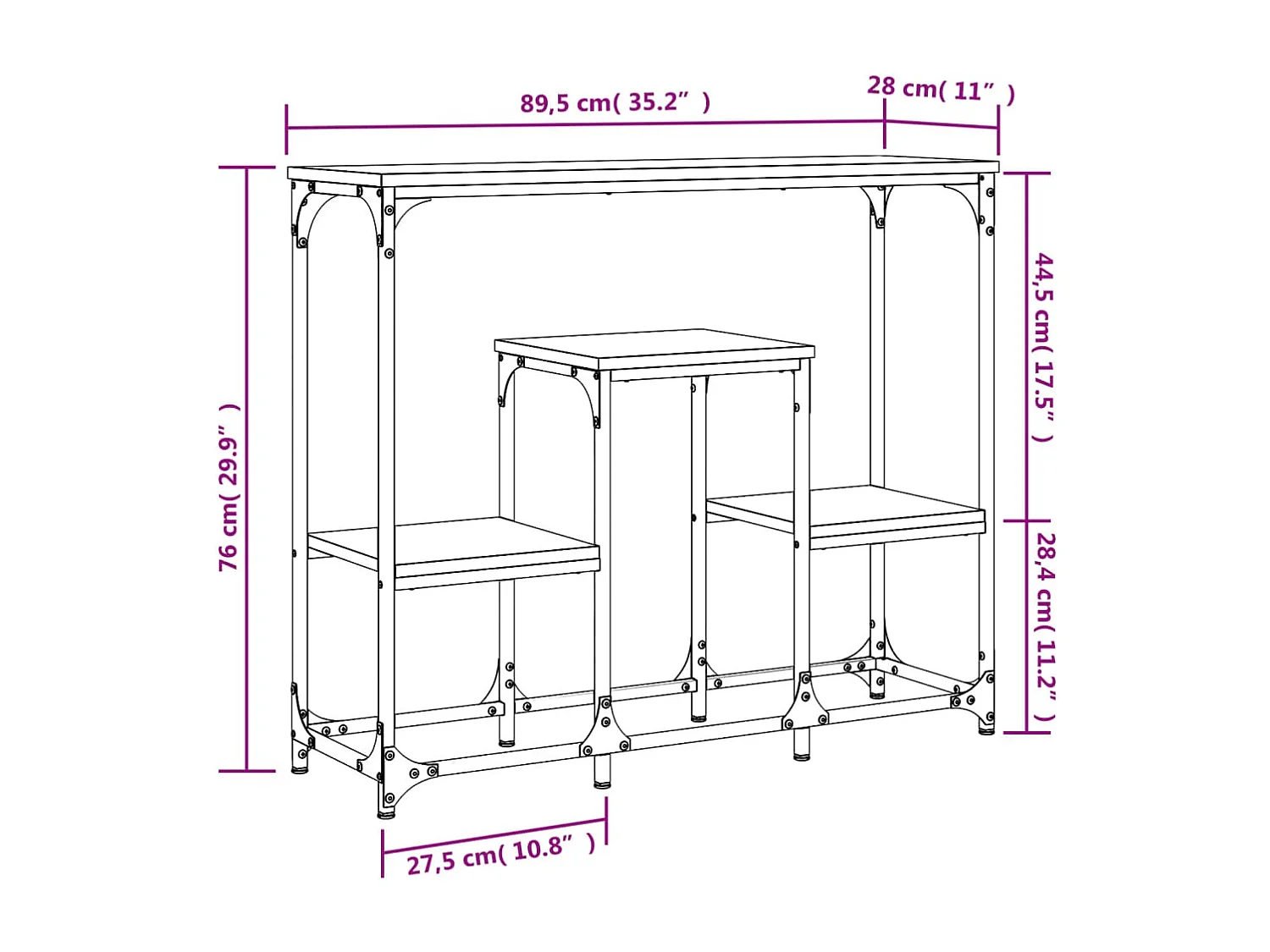 Mesa consola 89,5x28x76 cm derivados de madeira preto