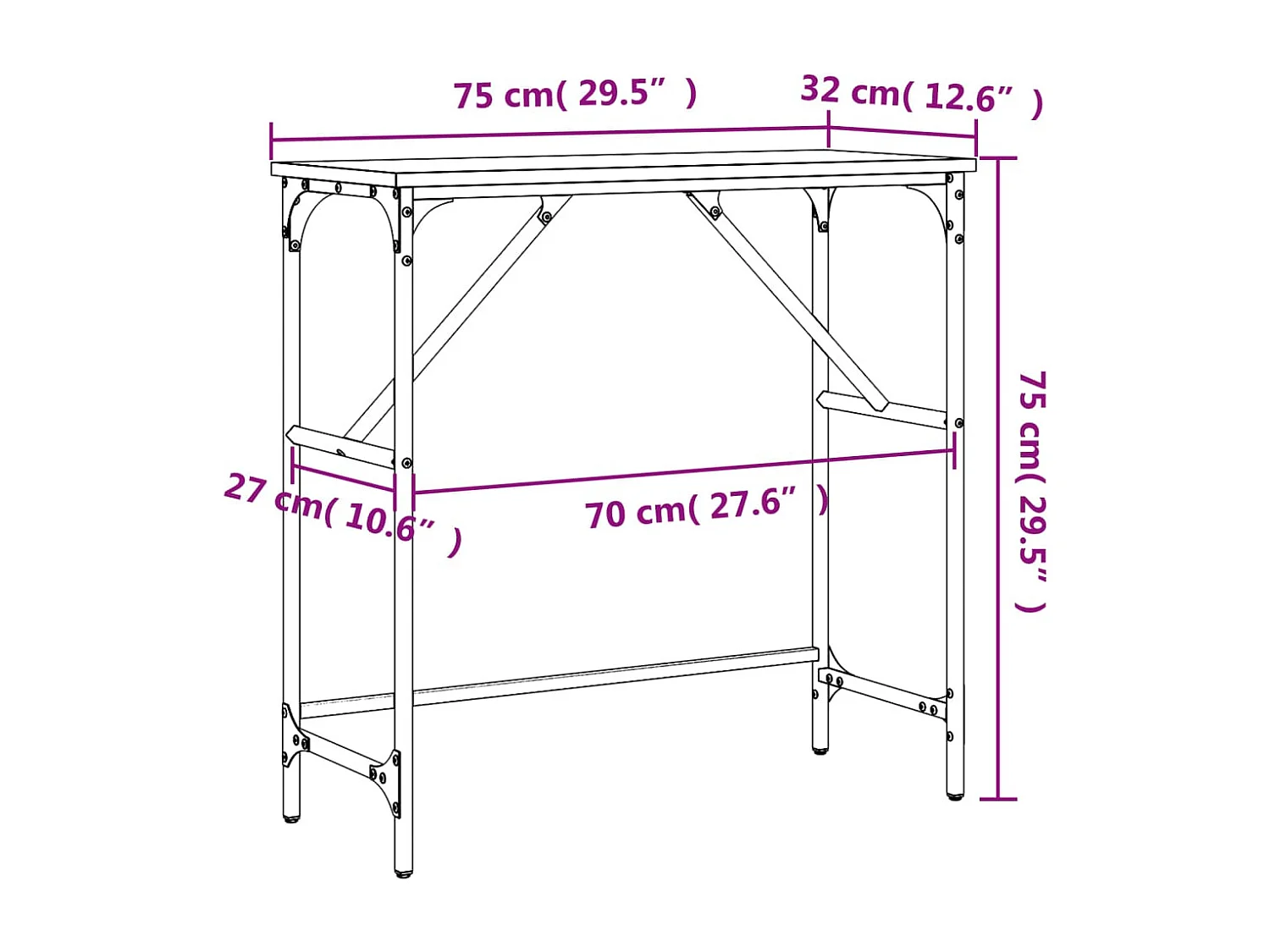 Table console chêne sonoma 75x32x75 cm bois d'ingénierie