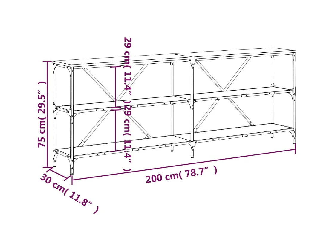 Table console sonoma gris 200x30x75 cm bois d'ingénierie et fer