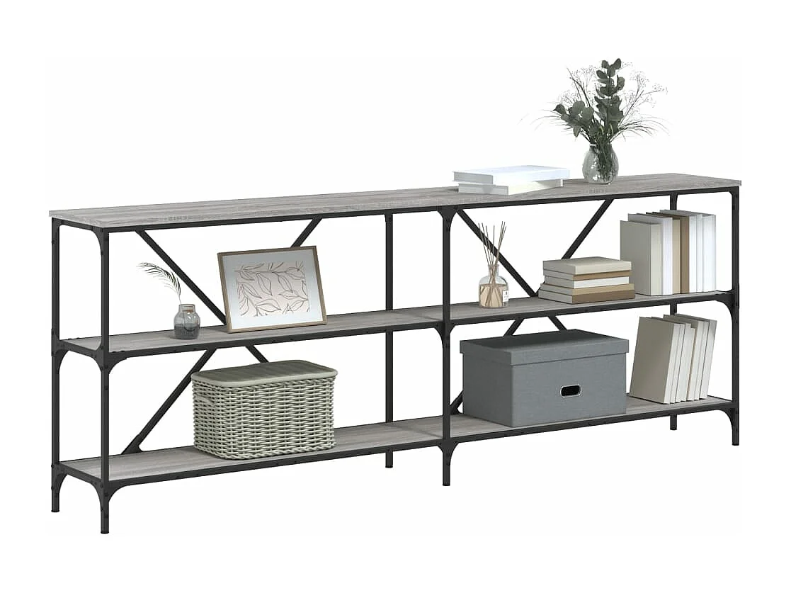Mesa consola hierro y madera ingeniería gris Sonoma 200x30x75cm