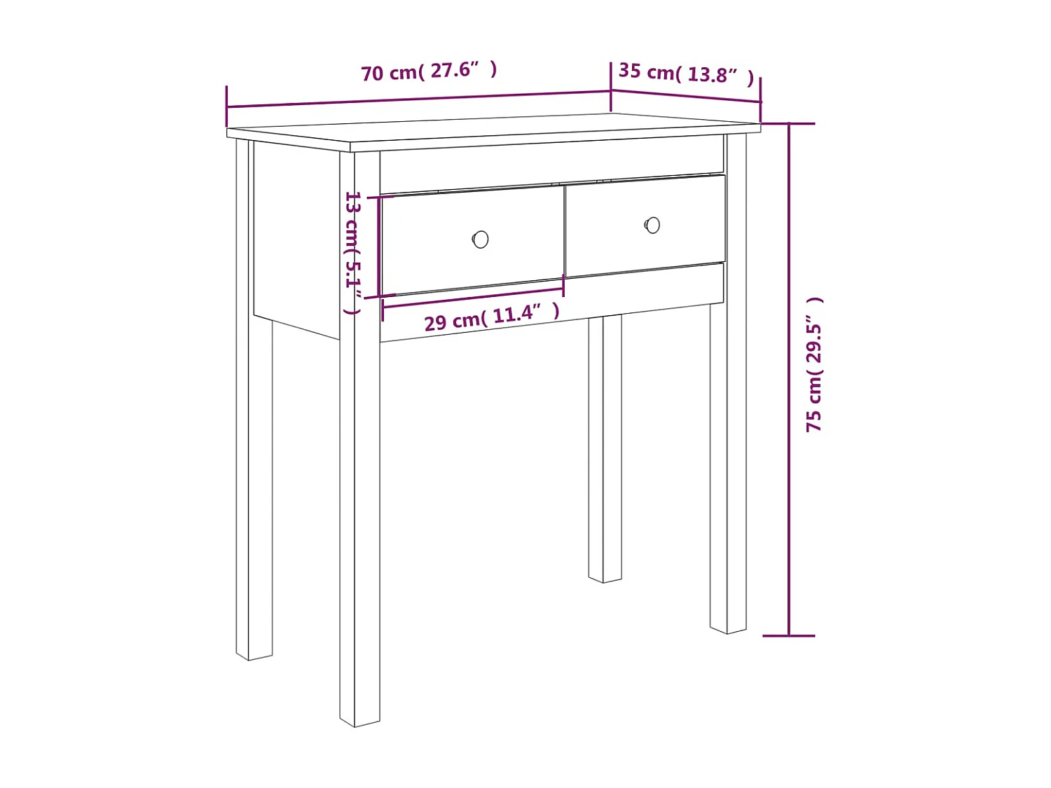 Table console 70x35x75 cm Bois massif de pin