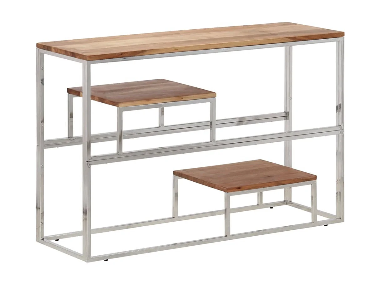 Table console argenté acier inoxydable et bois massif d'acacia
