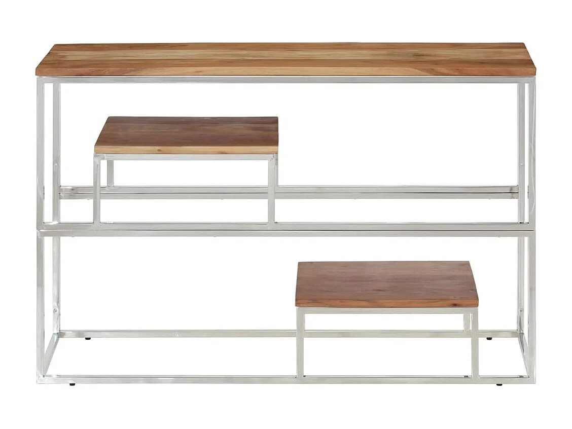 Table console argenté acier inoxydable et bois massif d'acacia