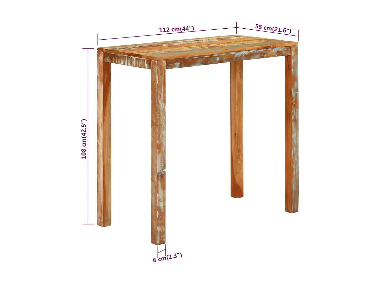 Table de bar 112x55x108 cm Bois massif de récupération