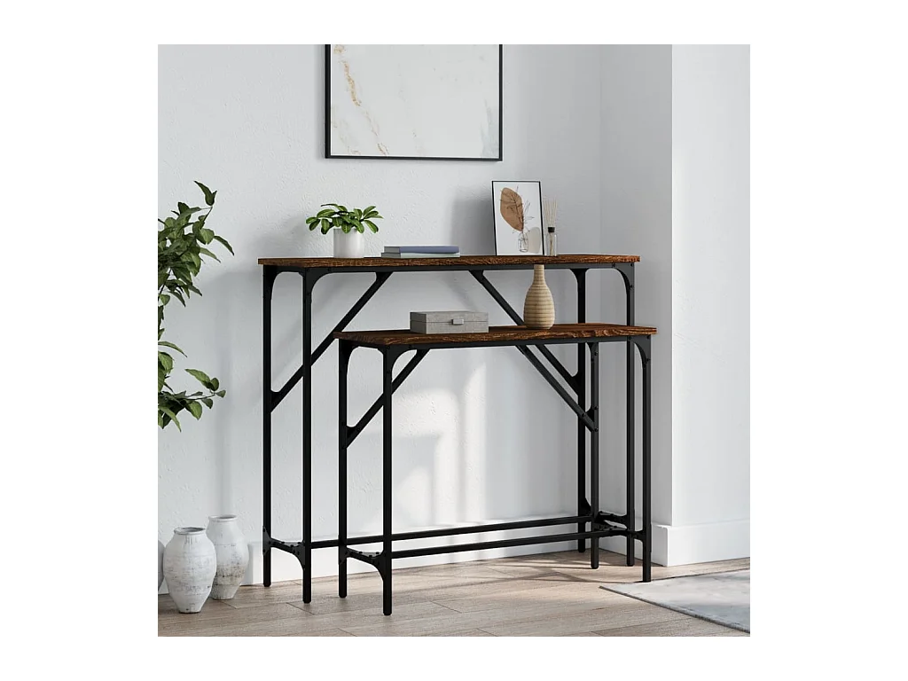 Tables console 2 pièces chêne marron bois d'ingénierie