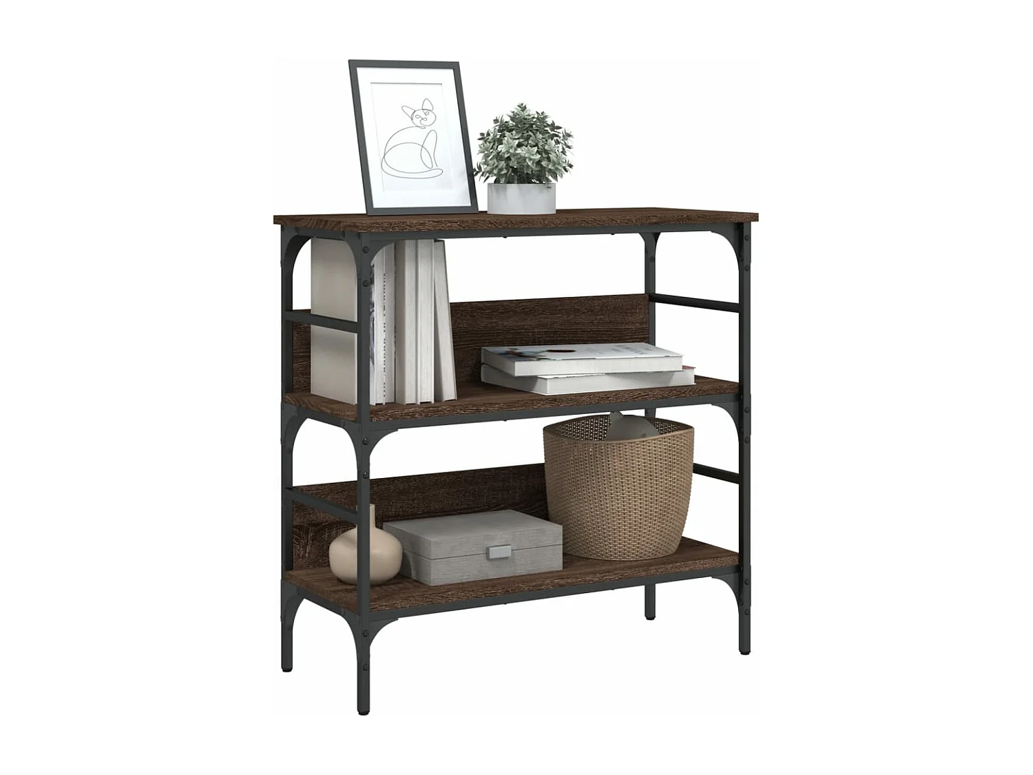 Mesa consola madera de ingeniería marrón roble 75x32x75 cm