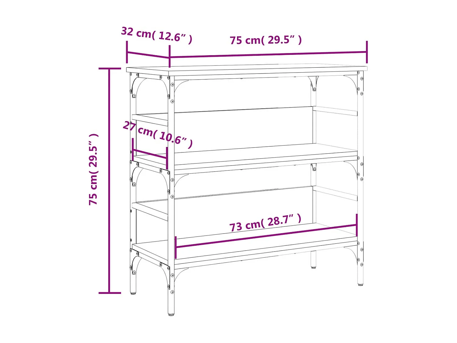 Mesa consola madera de ingeniería marrón roble 75x32x75 cm