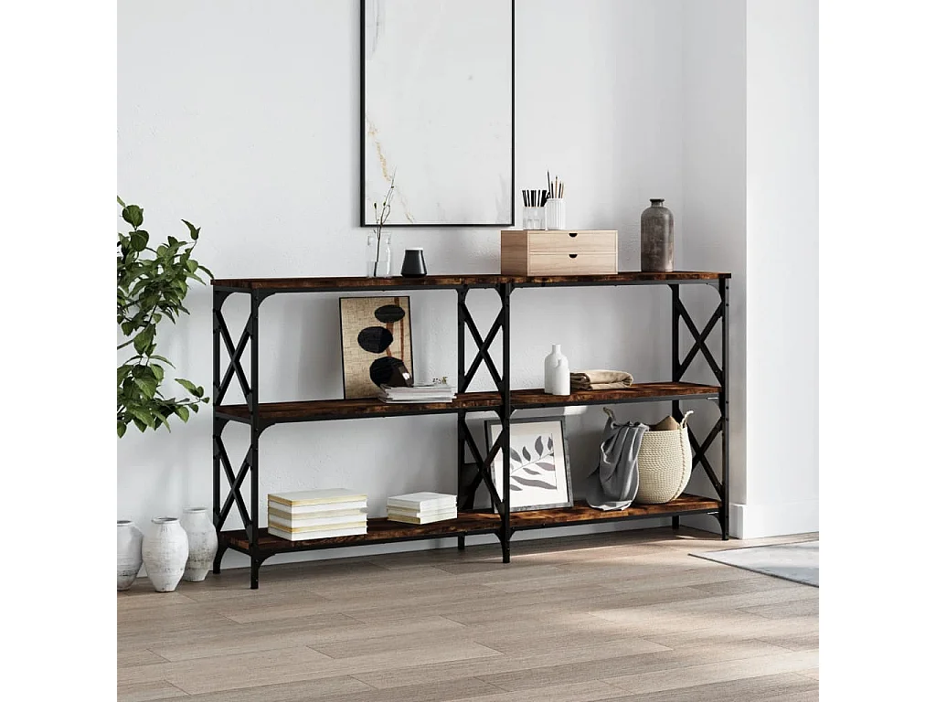 Table console chêne fumé 156x28x80,5 cm bois d'ingénierie