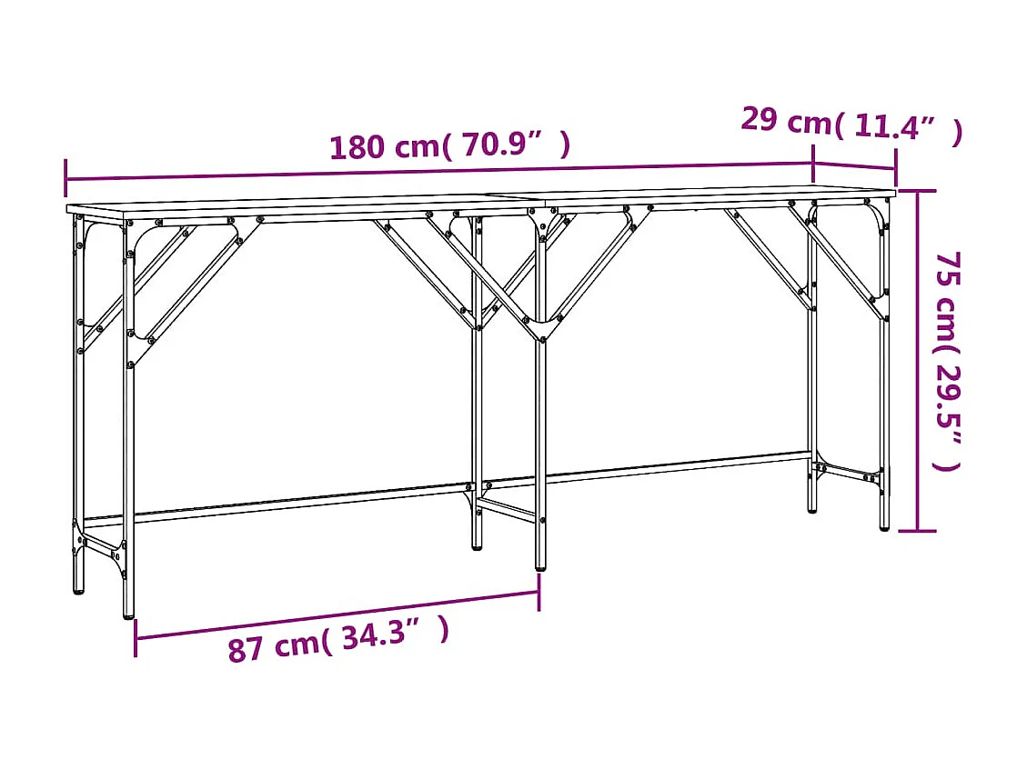 Mesa consola madera de ingeniería roble ahumado 180x29x75 cm
