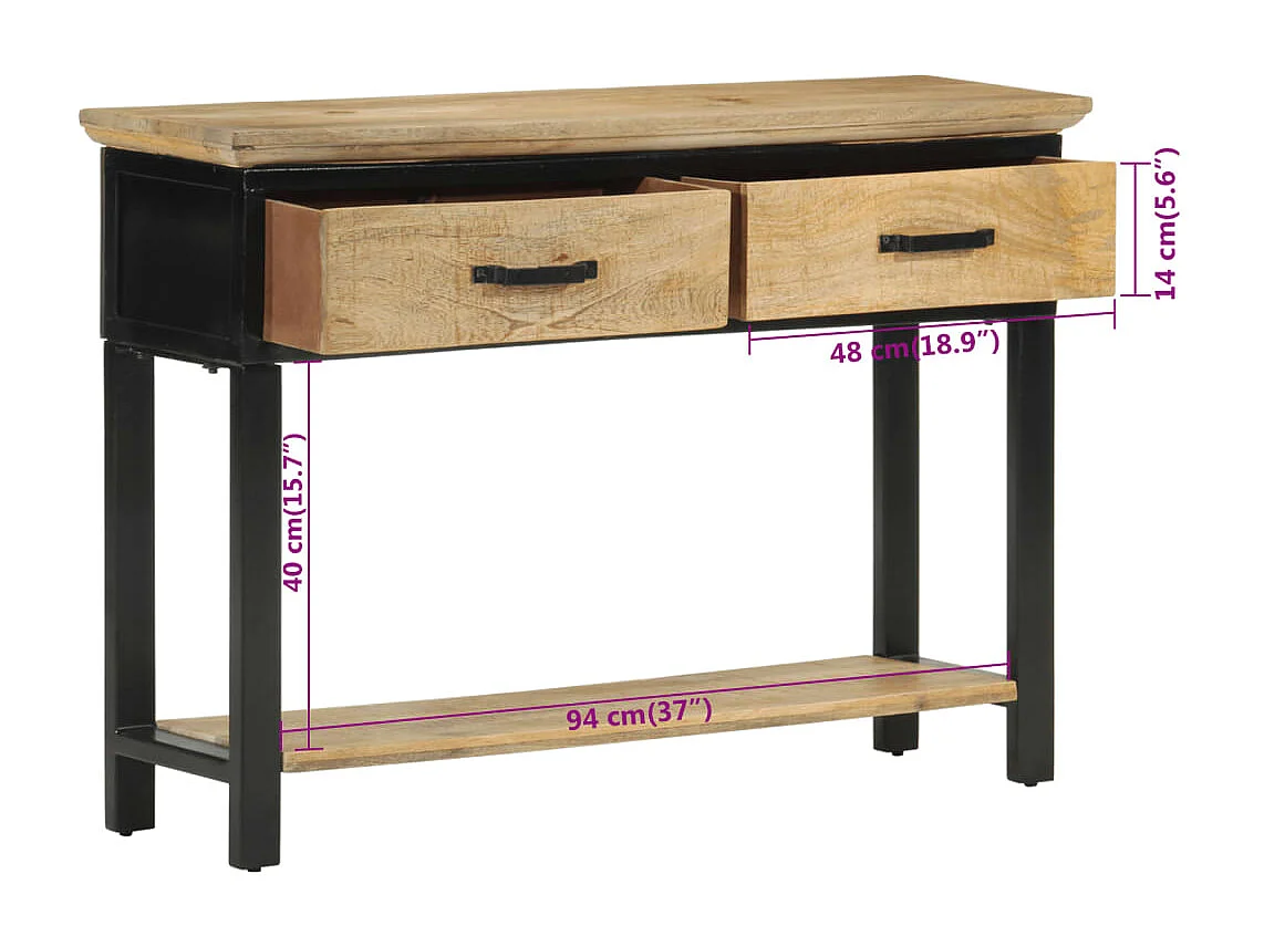 Mesa consola 110x30x75 cm madeira de mangueira áspera maciça