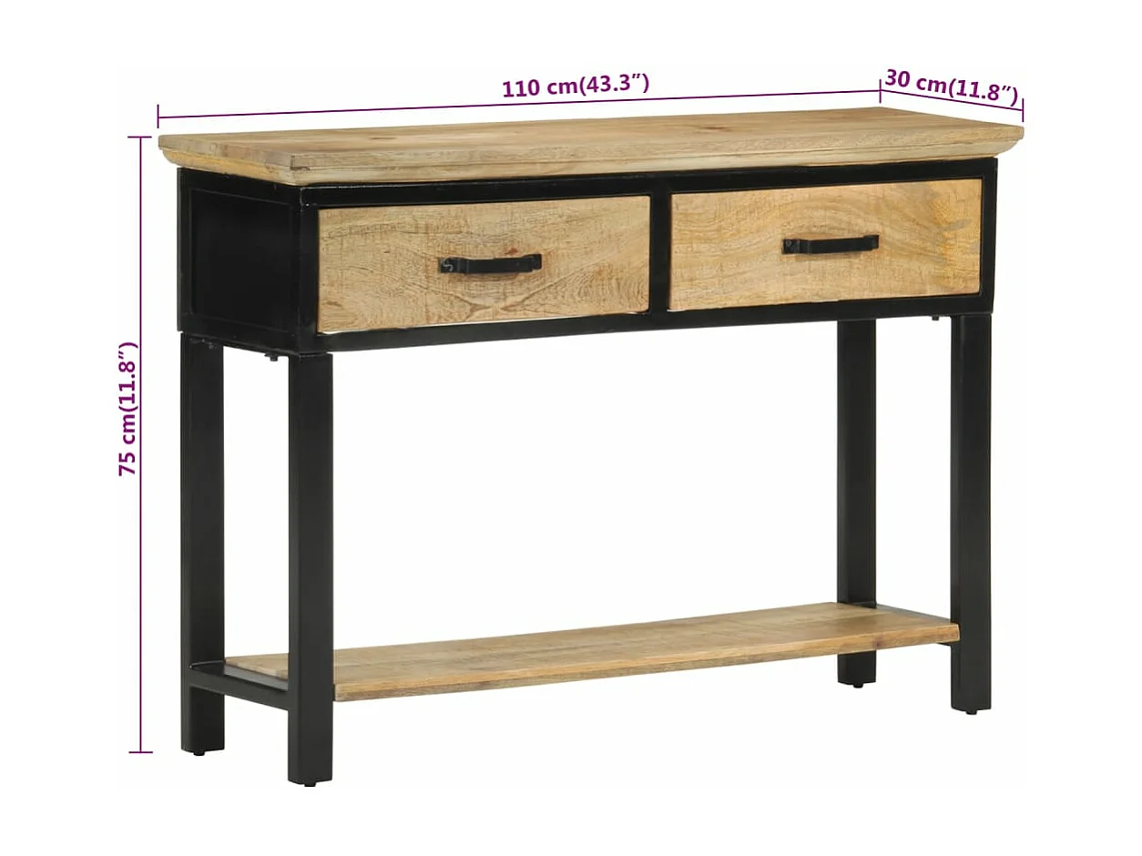 Table console 110x30x75 cm bois de manguier massif brut