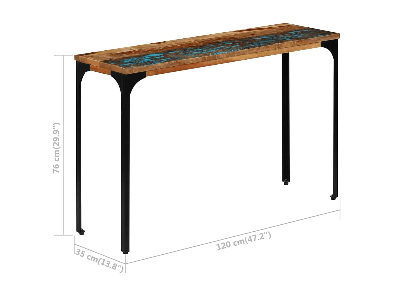 Table console 120 x 35 x 76 cm Bois de récupération massif