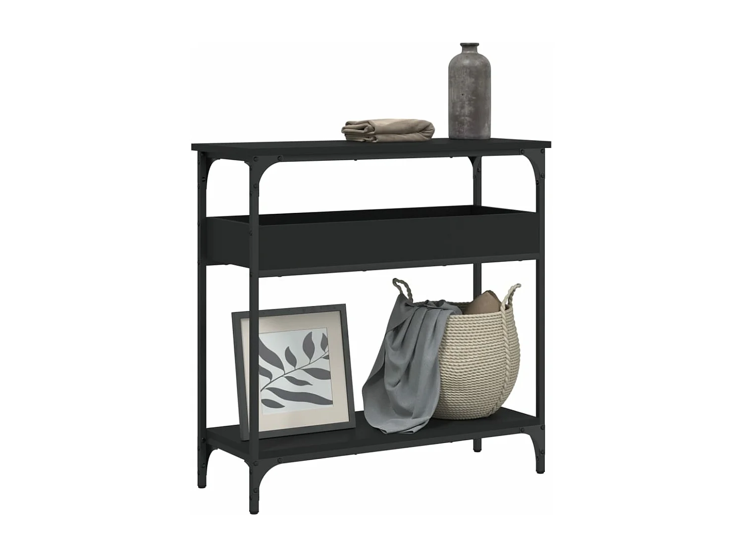 Table console avec étagère noir 75x29x75 cm bois d'ingénierie