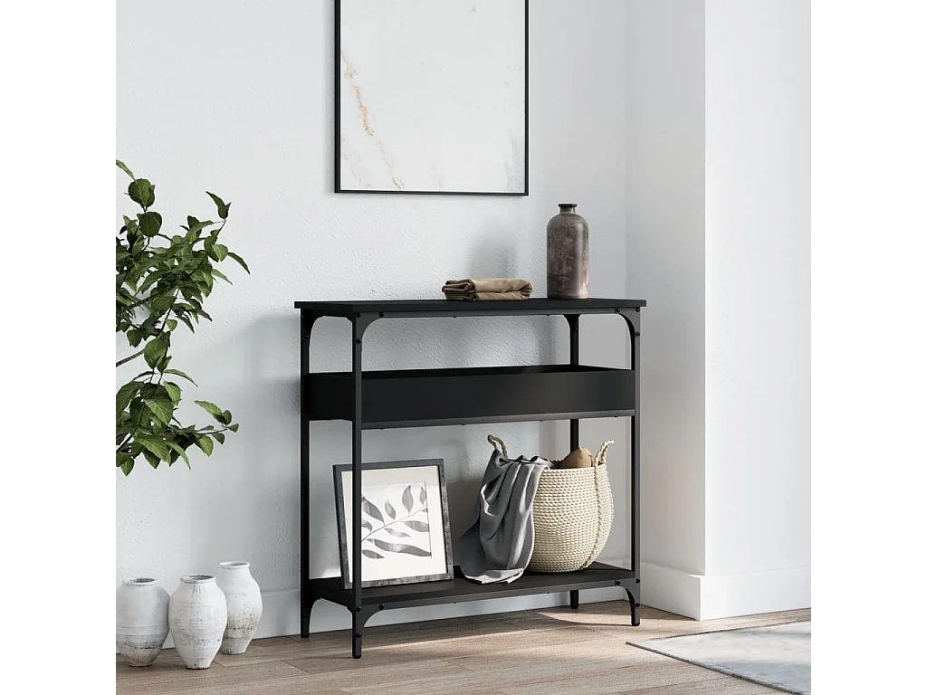 Table console avec étagère noir 75x29x75 cm bois d'ingénierie