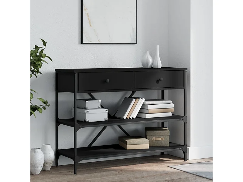 Mesa consola c/ gavetas/prateleiras derivados de madeira preto