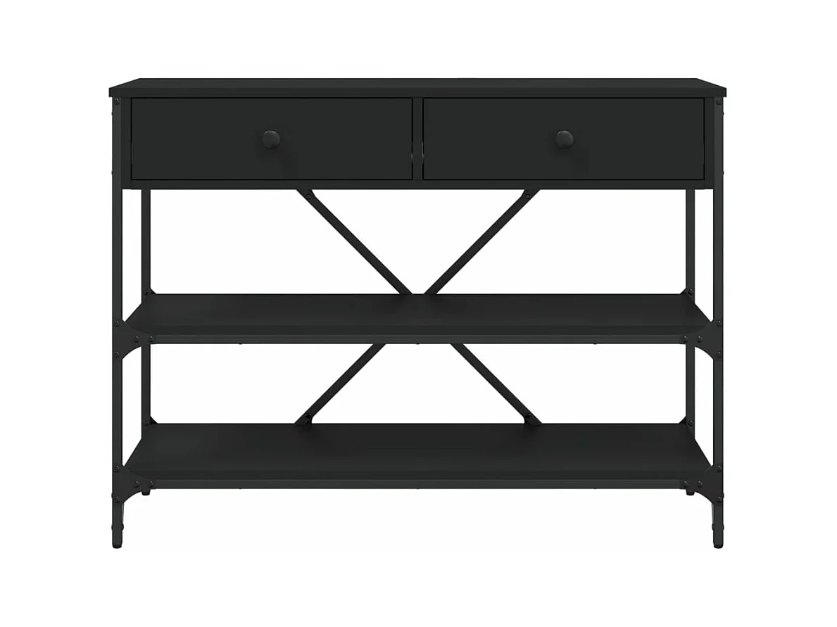 Table console avec tiroirs et étagères noir bois d'ingénierie