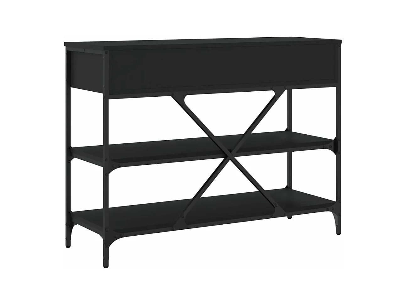 Table console avec tiroirs et étagères noir bois d'ingénierie