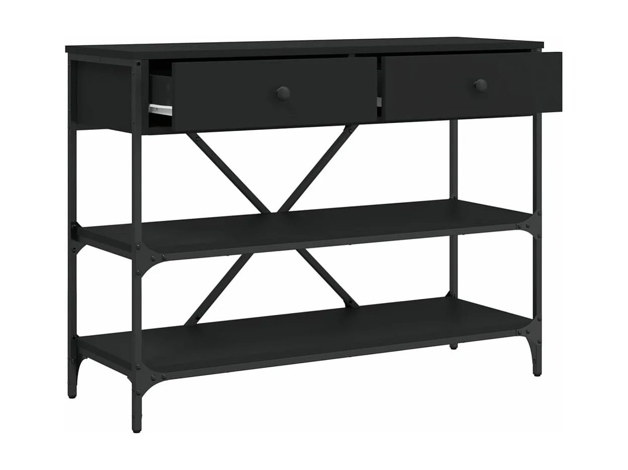Table console avec tiroirs et étagères noir bois d'ingénierie