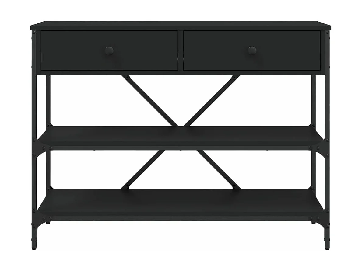 Table console avec tiroirs et étagères noir bois d'ingénierie
