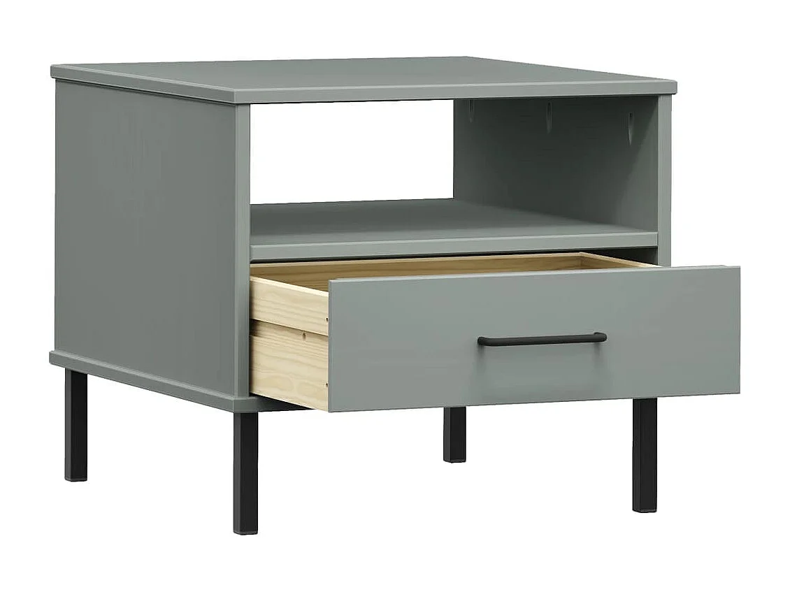 Table de chevet avec pieds en métal Gris Bois pin massif OSLO