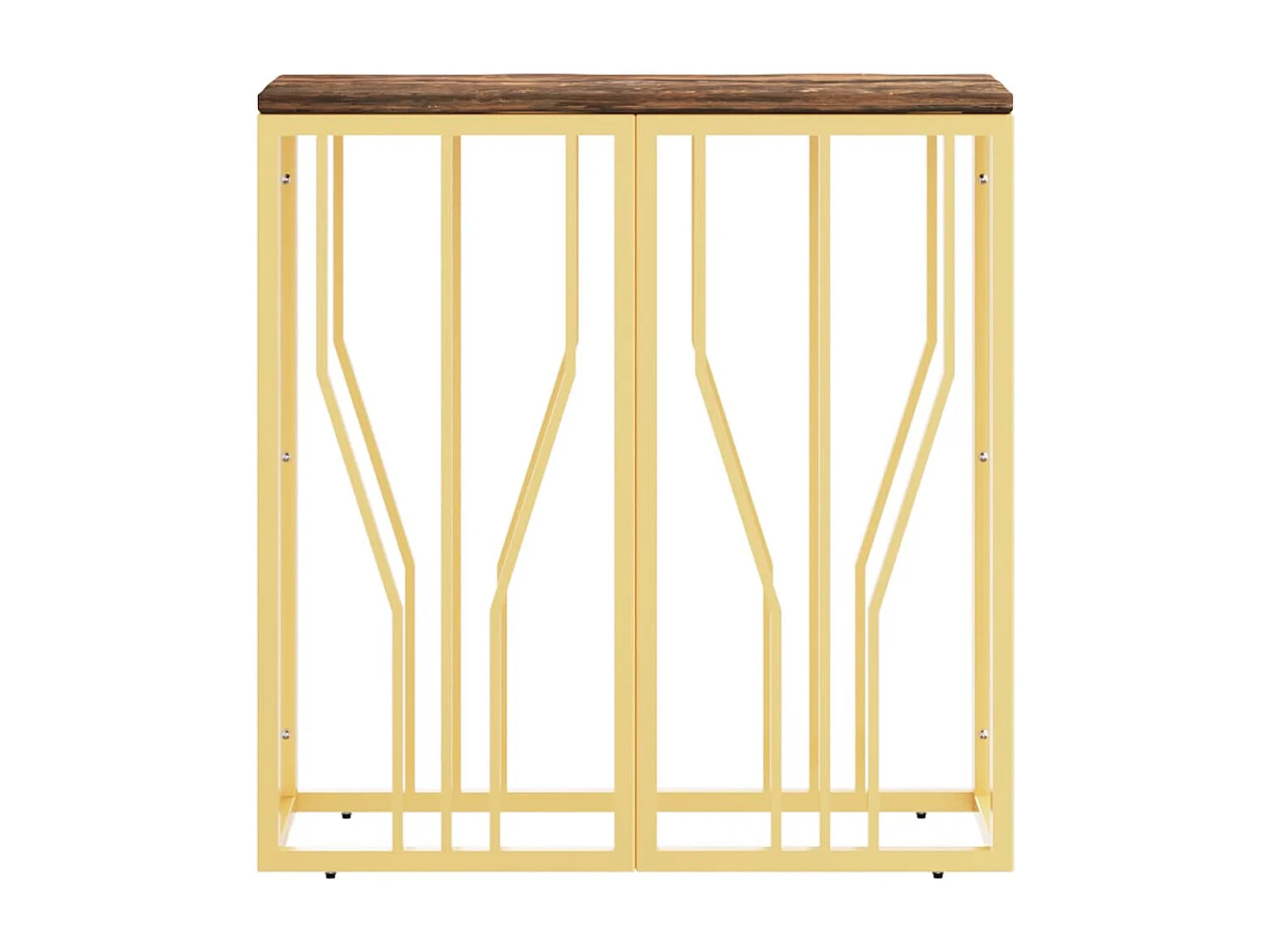 Mesa consola acero inoxidable y madera maciza reciclada dorada