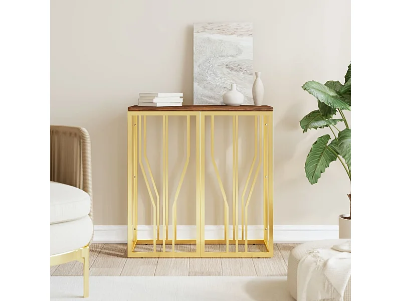 Table console doré acier inoxydable et bois massif récupération