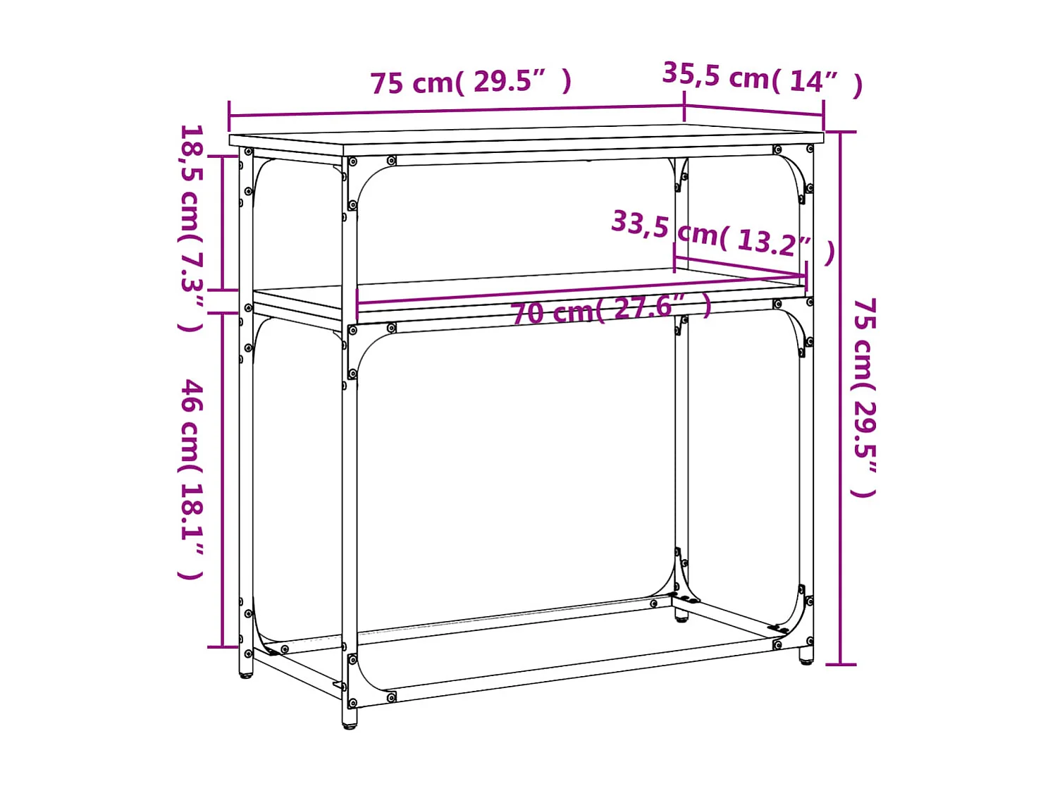 Mesa consola 75x35,5x75 cm derivados de madeira cinzento sonoma