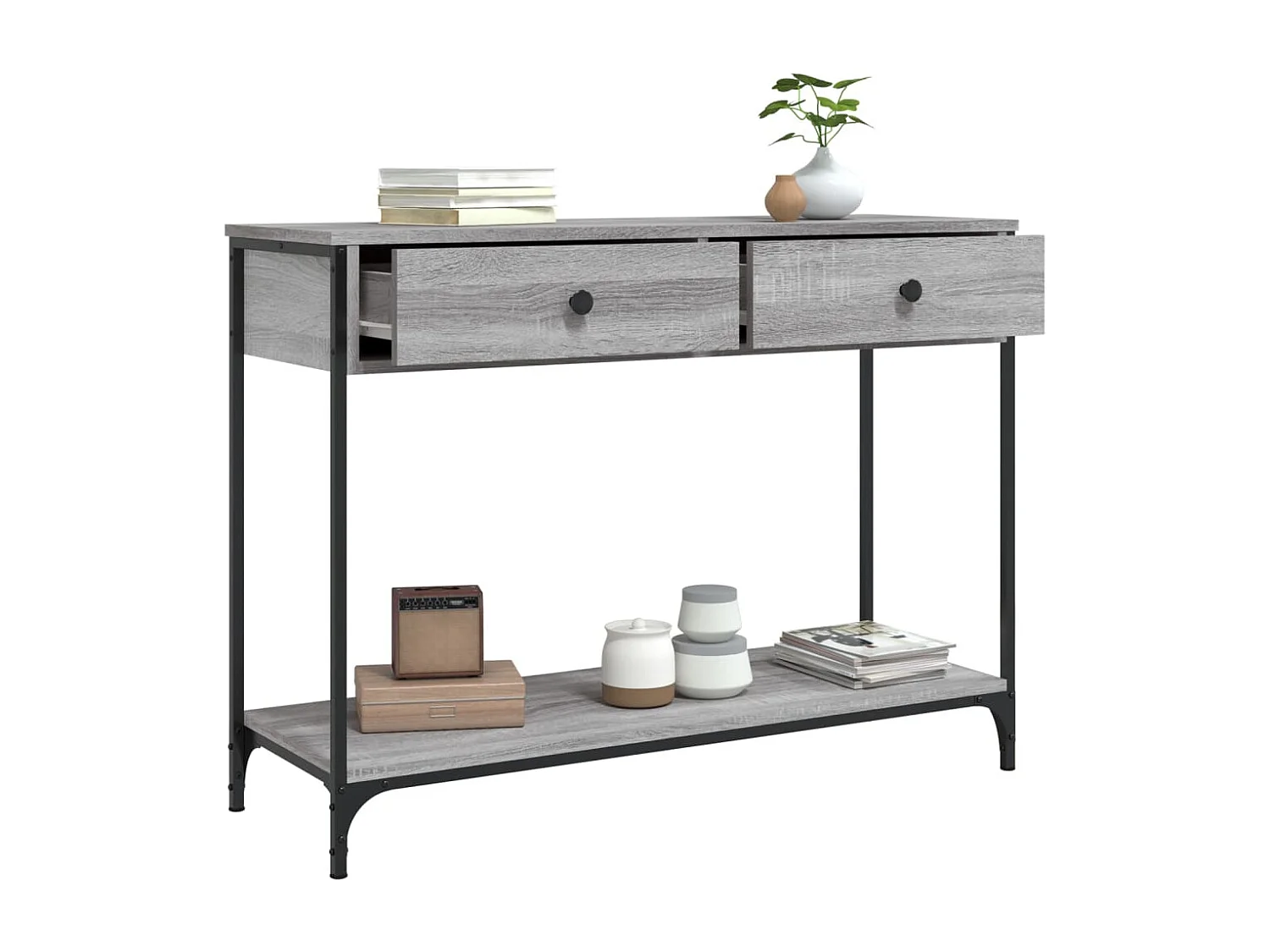 Mesa consola 100x34,5x75cm derivados de madeira cinzento sonoma