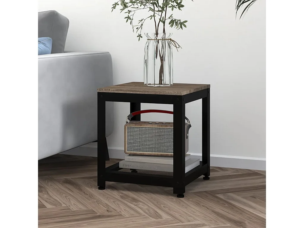 Table d'appoint Gris et noir 40x40x45 cm MDF et fer