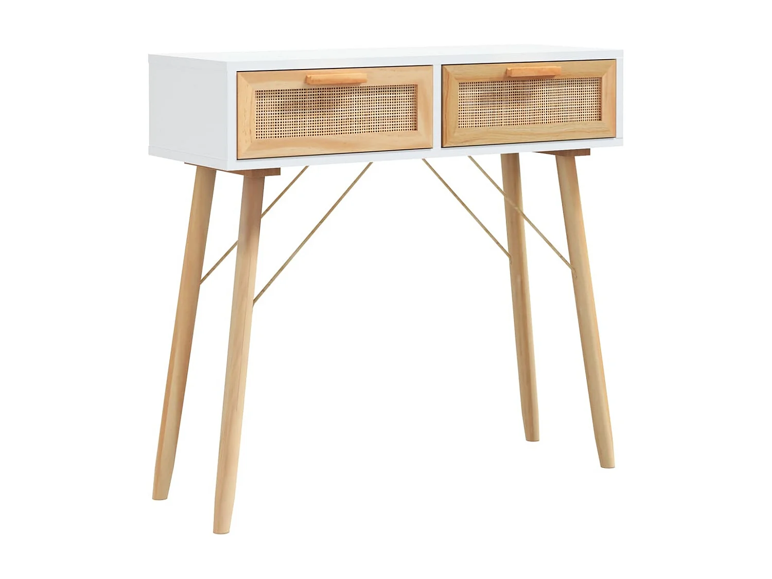 Wandtafel 80x30x75 cm massief grenenhout en natuurlijk rattan