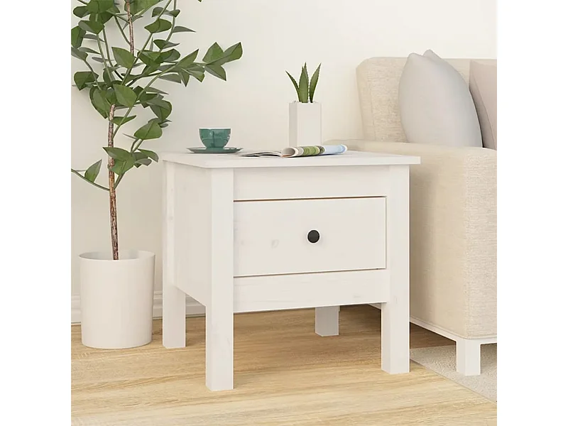 Mesa auxiliar de madera maciza de pino blanco 40x40x39 cm