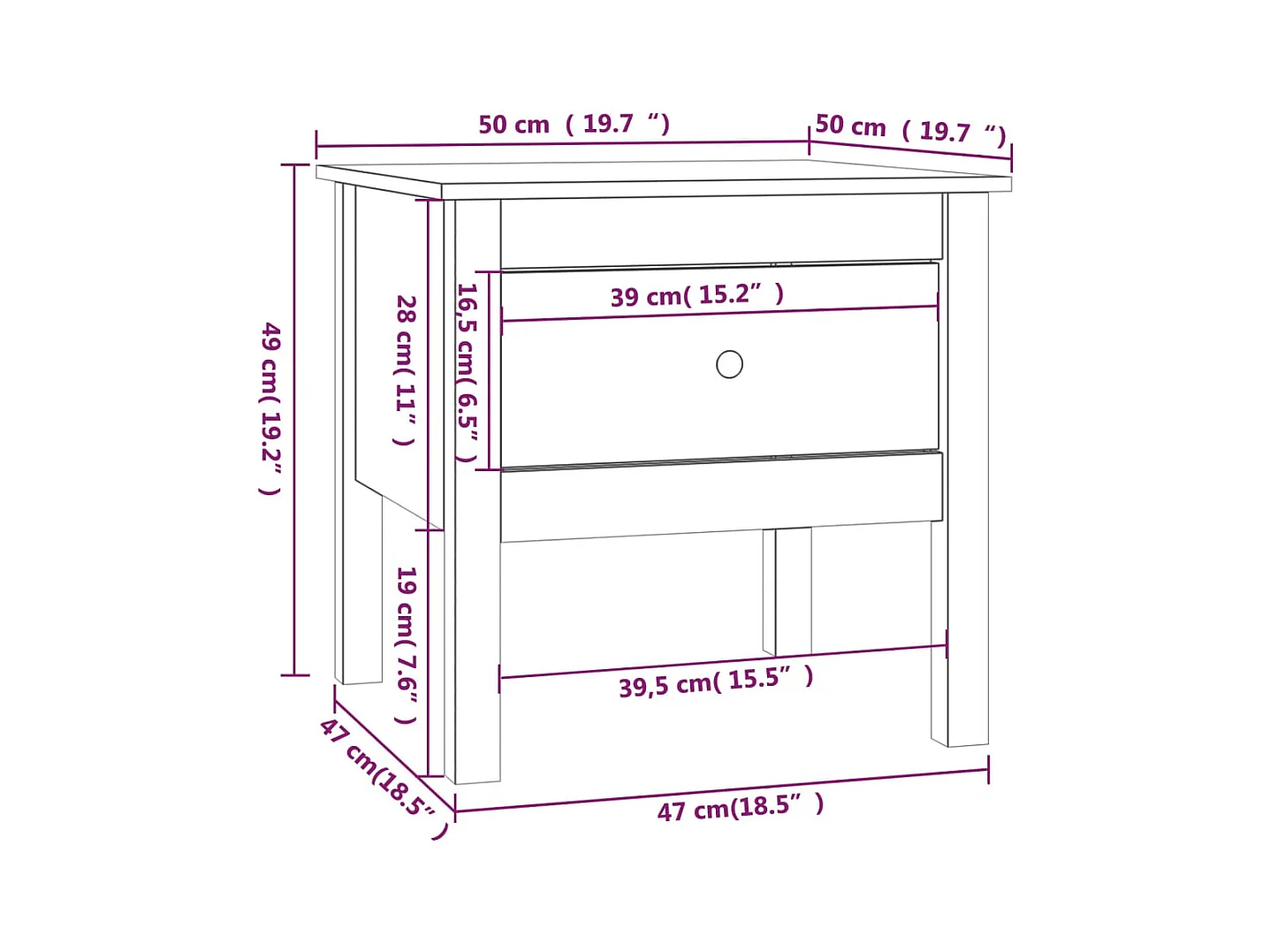 Table d'appoint Noir 50x50x49 cm Bois massif de pin