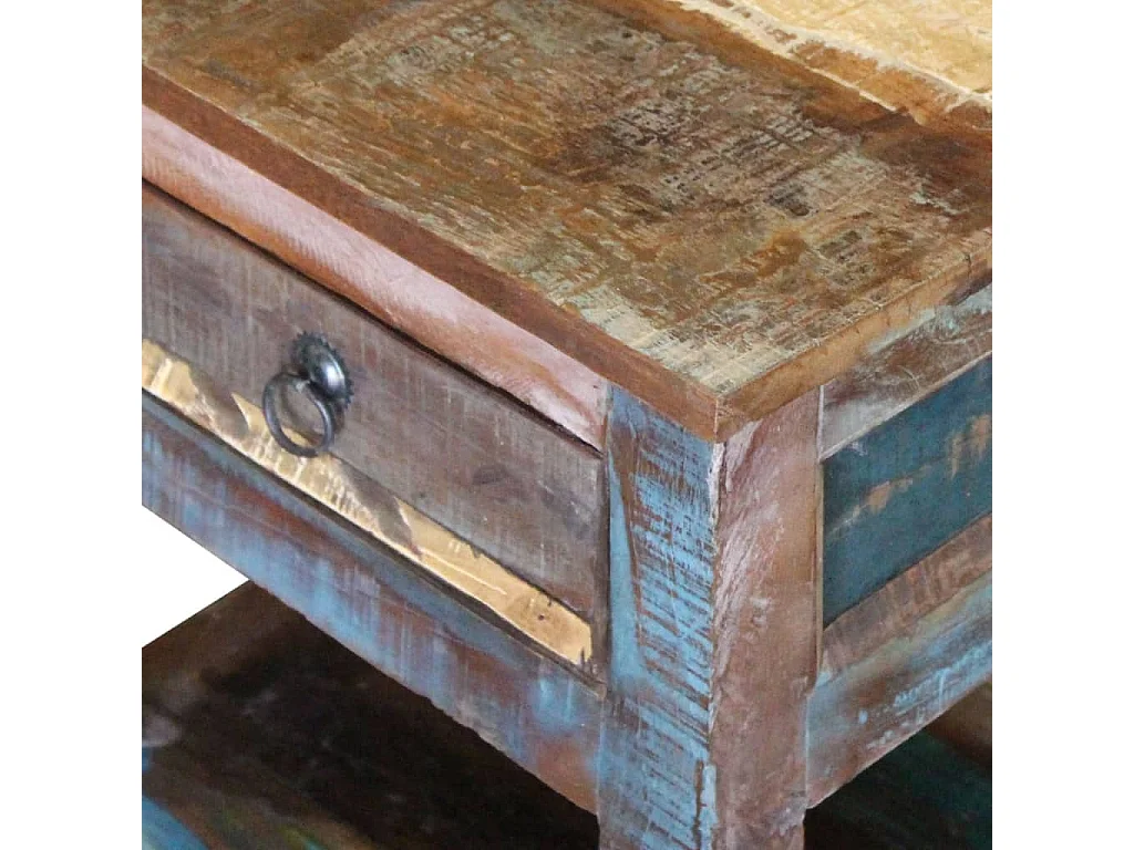 Table d'appoint 1 tiroir Bois de récupération massif 43x33x51cm