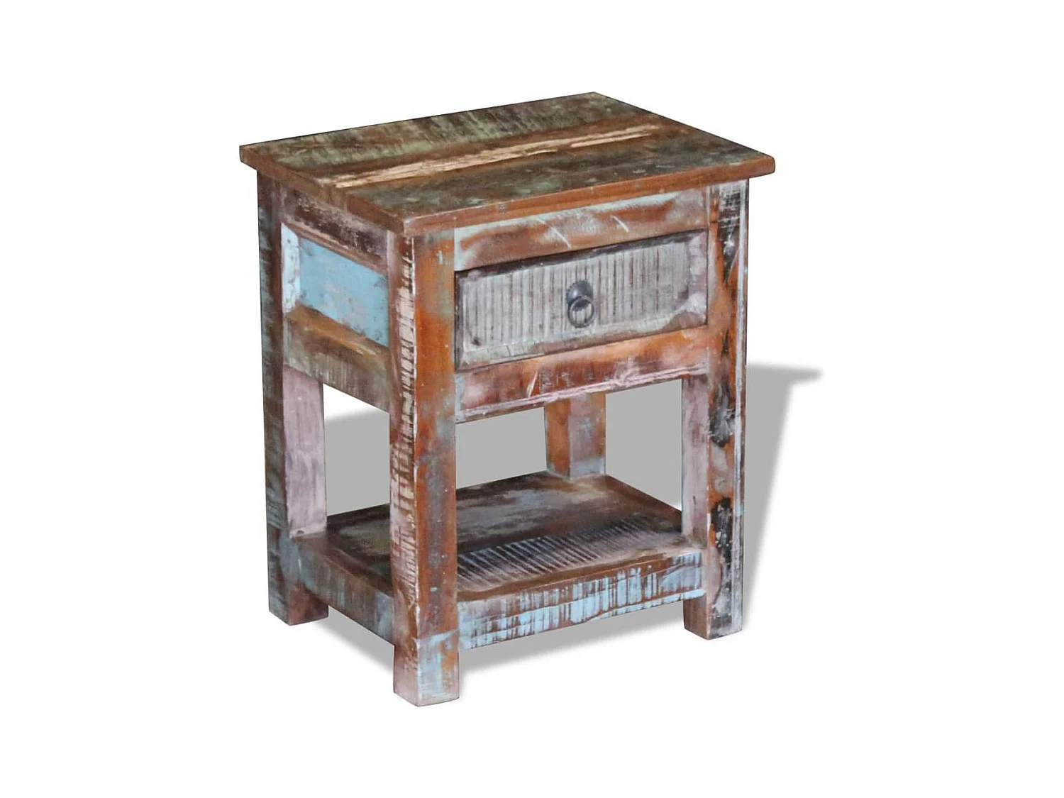 Table d'appoint 1 tiroir Bois de récupération massif 43x33x51cm