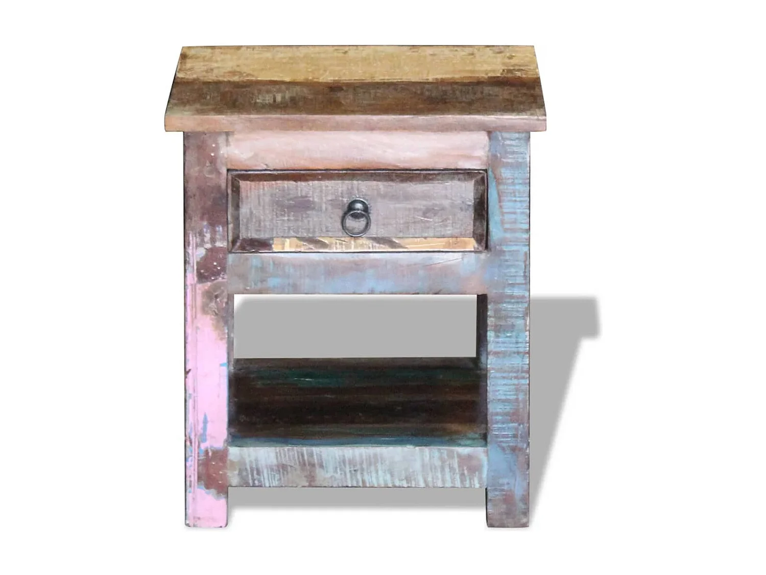 Table d'appoint 1 tiroir Bois de récupération massif 43x33x51cm