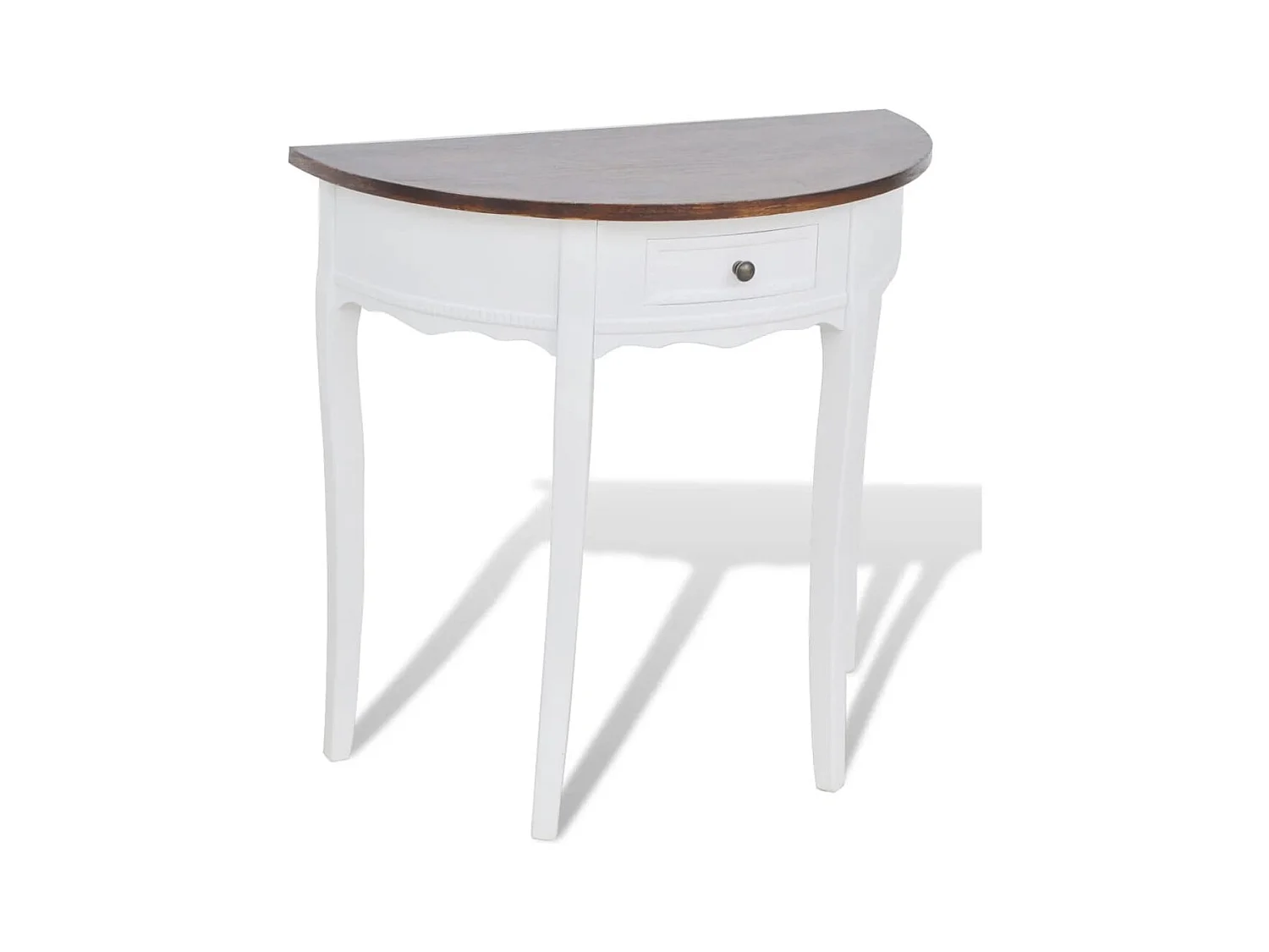 Table console avec tiroir et dessus de table marron Demi-ronde