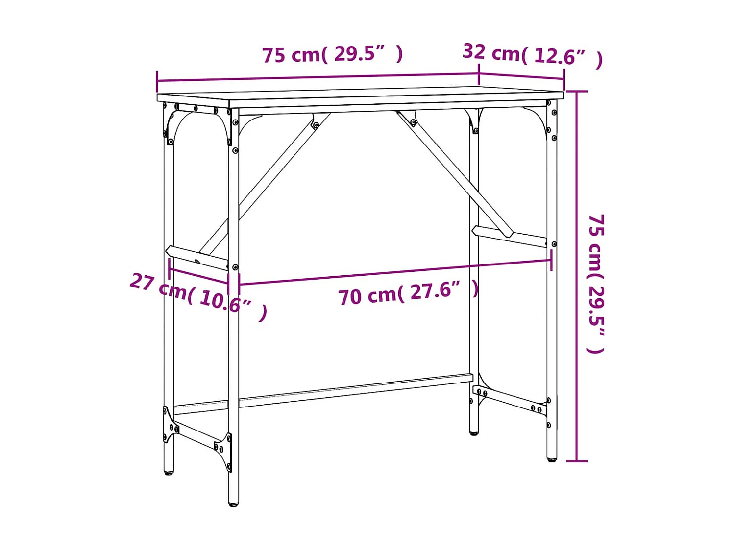 Wandtafel 75x32x75 cm bewerkt hout gerookt eikenkleurig