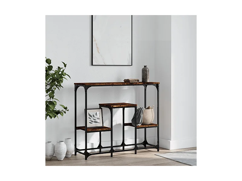 Table console chêne fumé 89,5x28x76 cm bois d'ingénierie