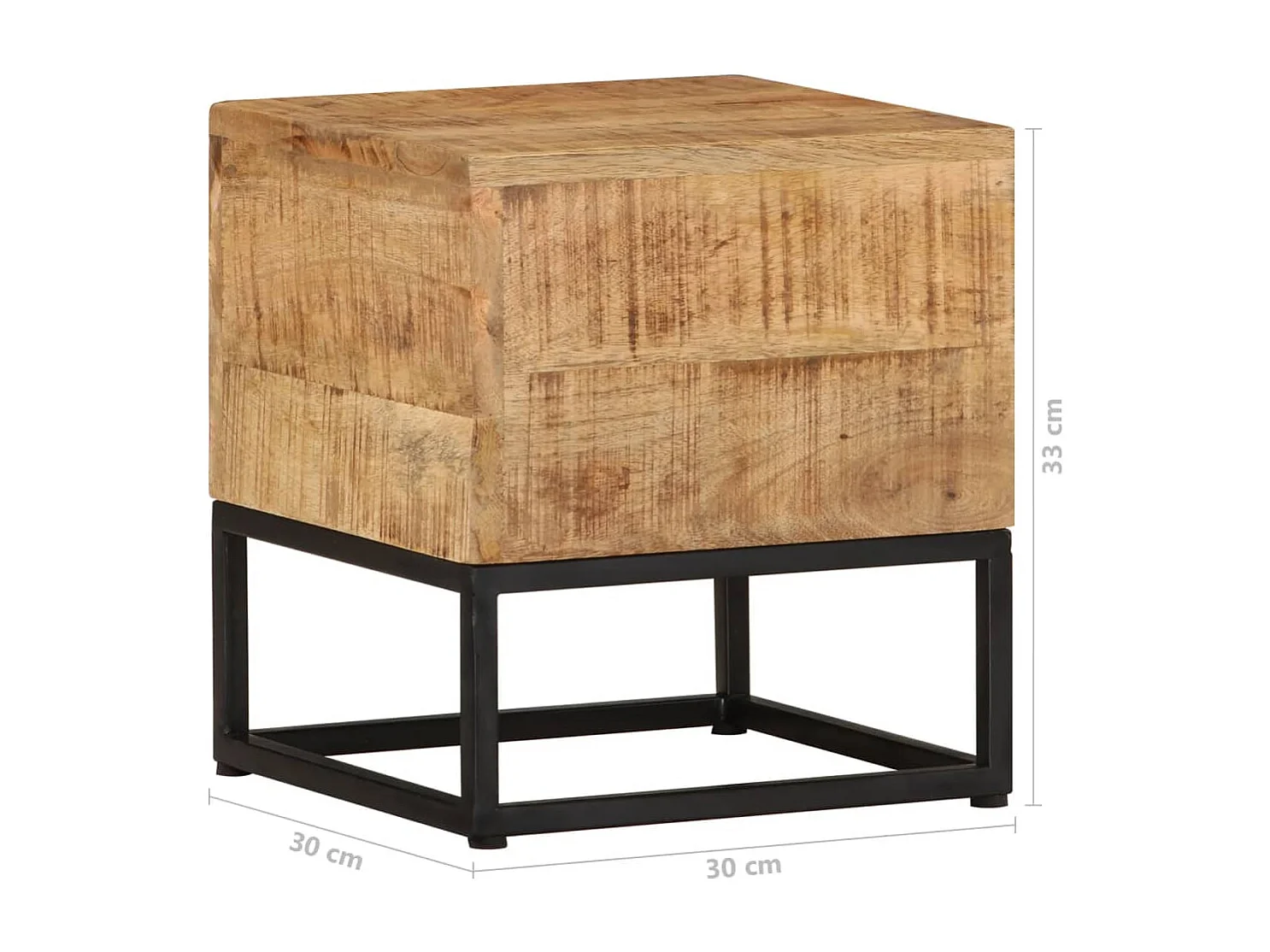 Mesa auxiliar de madera de mango rugosa 30x30x33 cm