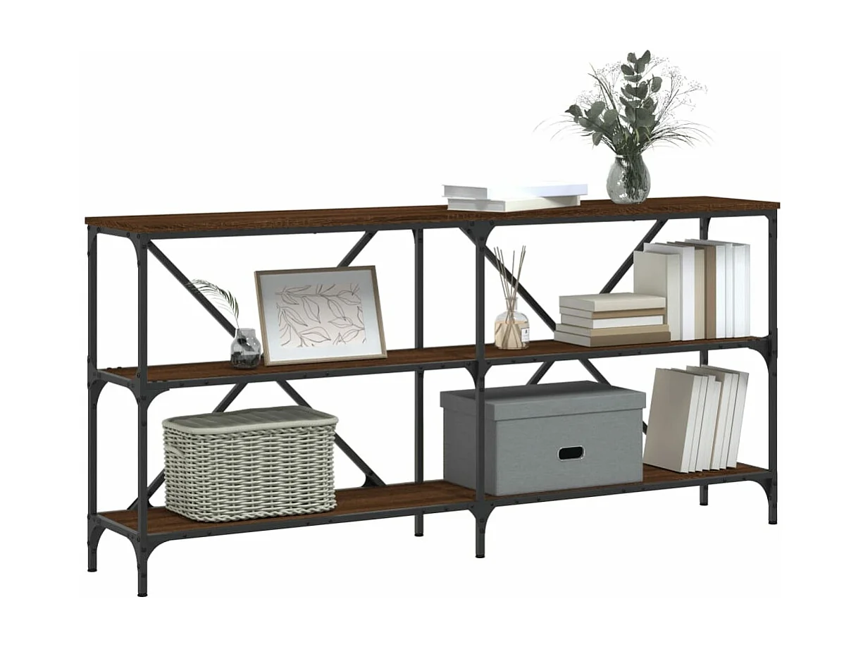 Table console chêne marron 160x30x75cm bois d'ingénierie et fer