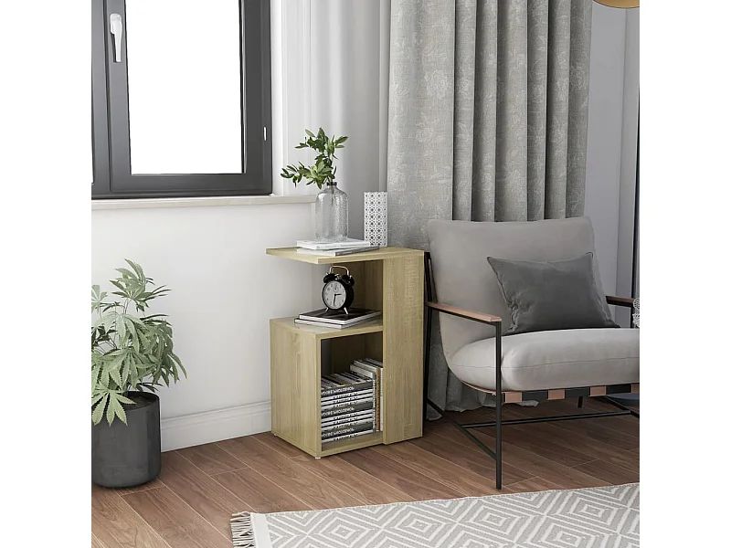 Mesa auxiliar de madera contrachapada color roble 36x30x56 cm