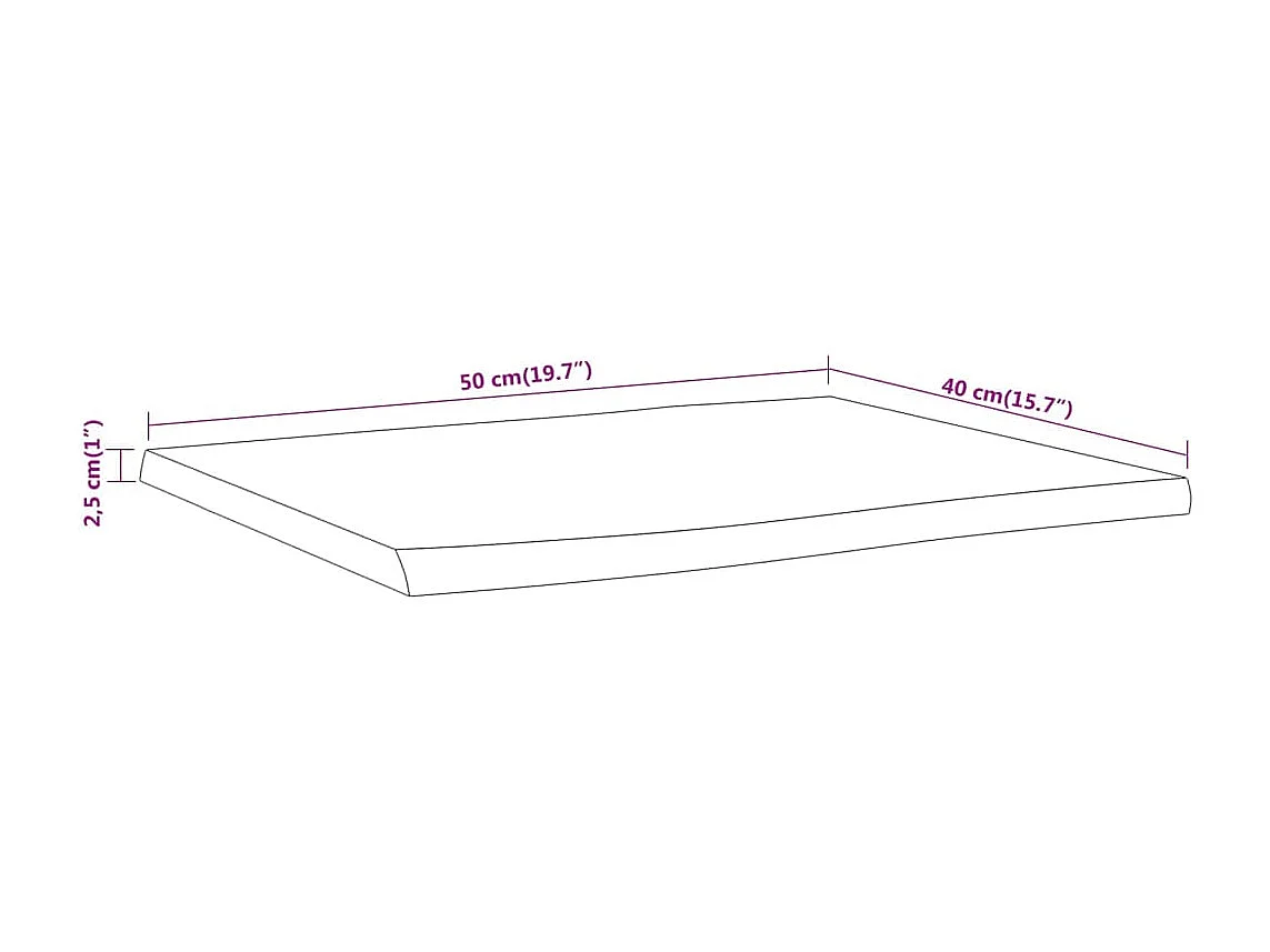 Table d'appoint 50x40x2,5cm bois massif acacia bordure assortie