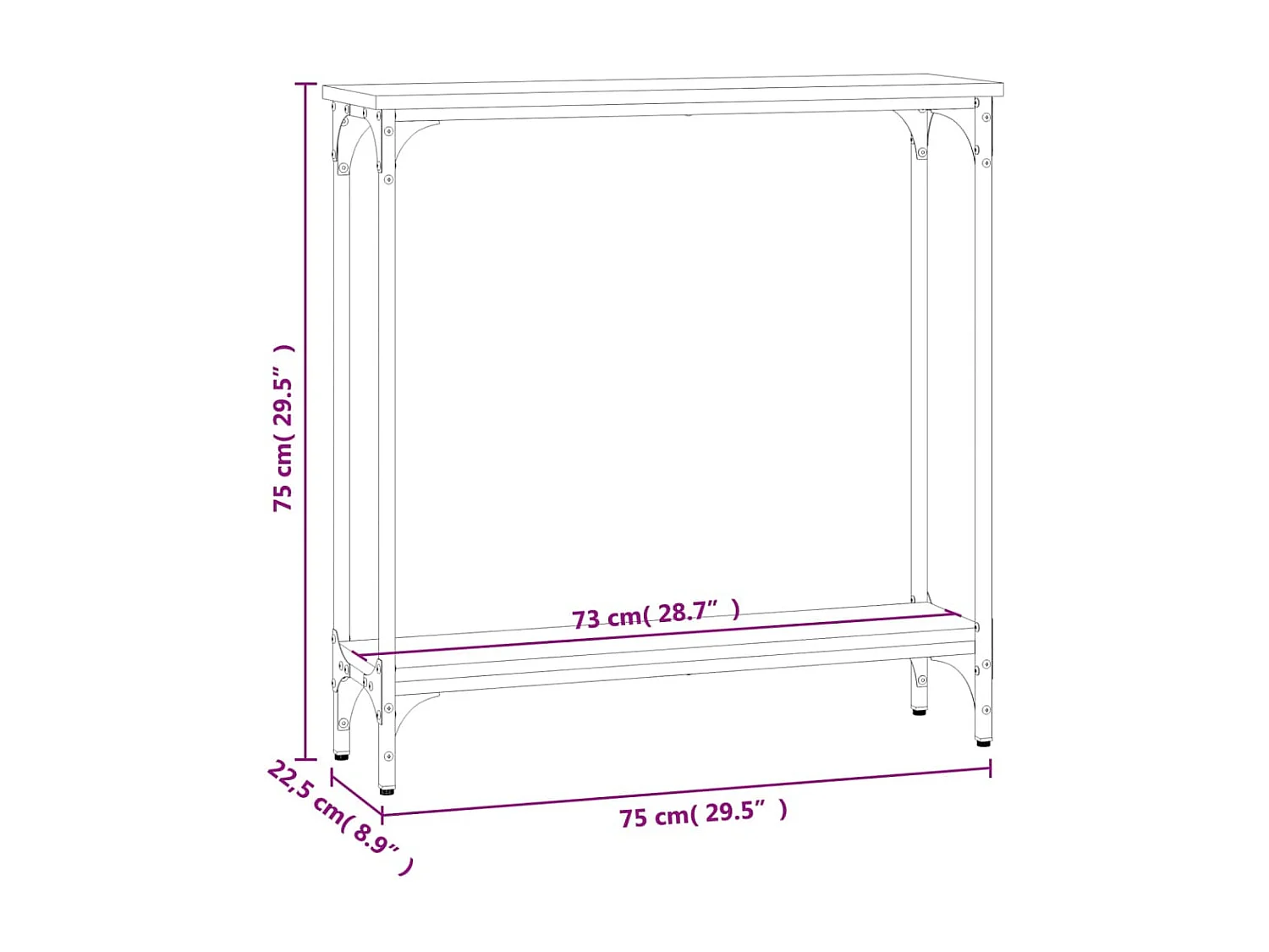 Mesa consola madera de ingeniería roble Sonoma 75x22,5x75 cm