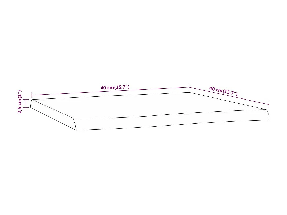 Tafelblad rechthoekig natuurlijke rand 40x40x2,5 cm acaciahout