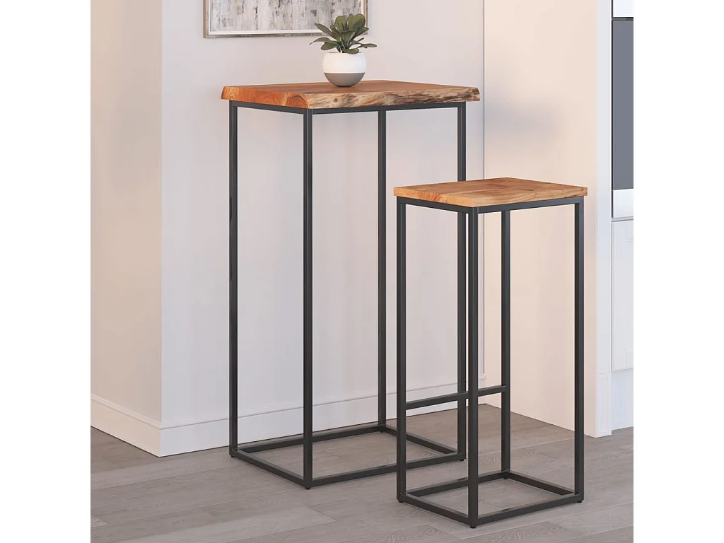 Table d'appoint 40x40x2,5cm bois massif acacia bordure assortie