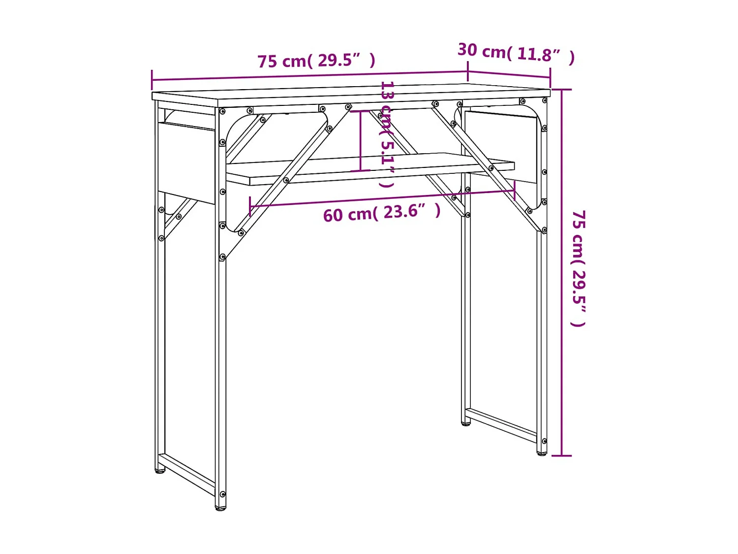 Table console avec étagère chêne marron 75x30x75 cm