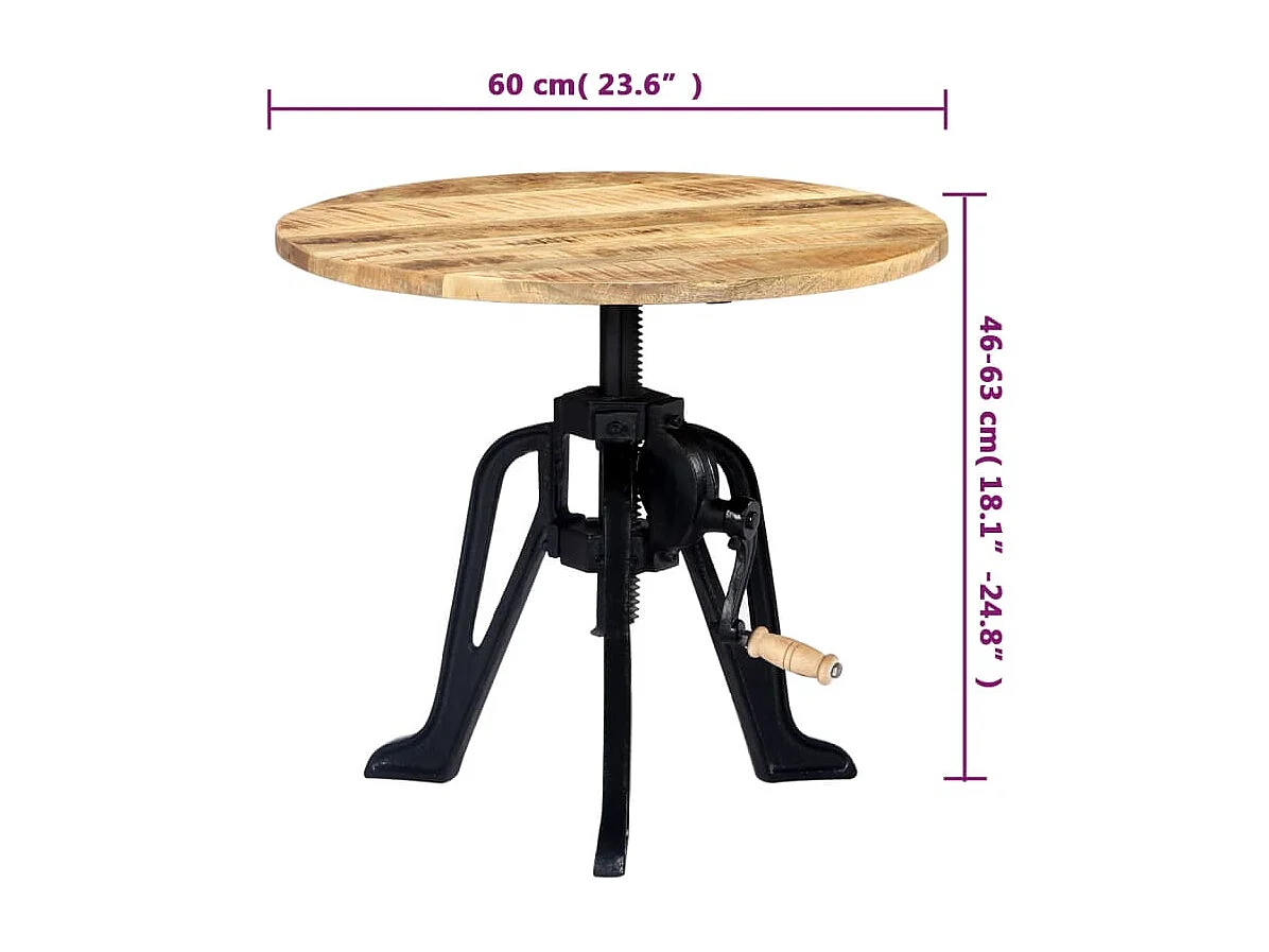 Table d'appoint 60x(46-63) cm Bois de manguier massif et fonte