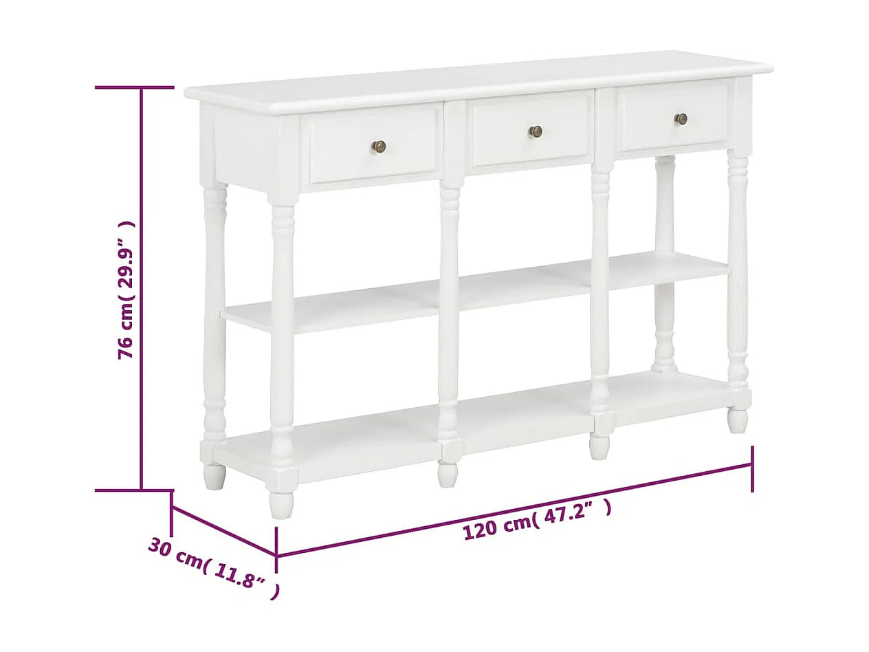 Mesa consola 120x30x76 cm MDF branco